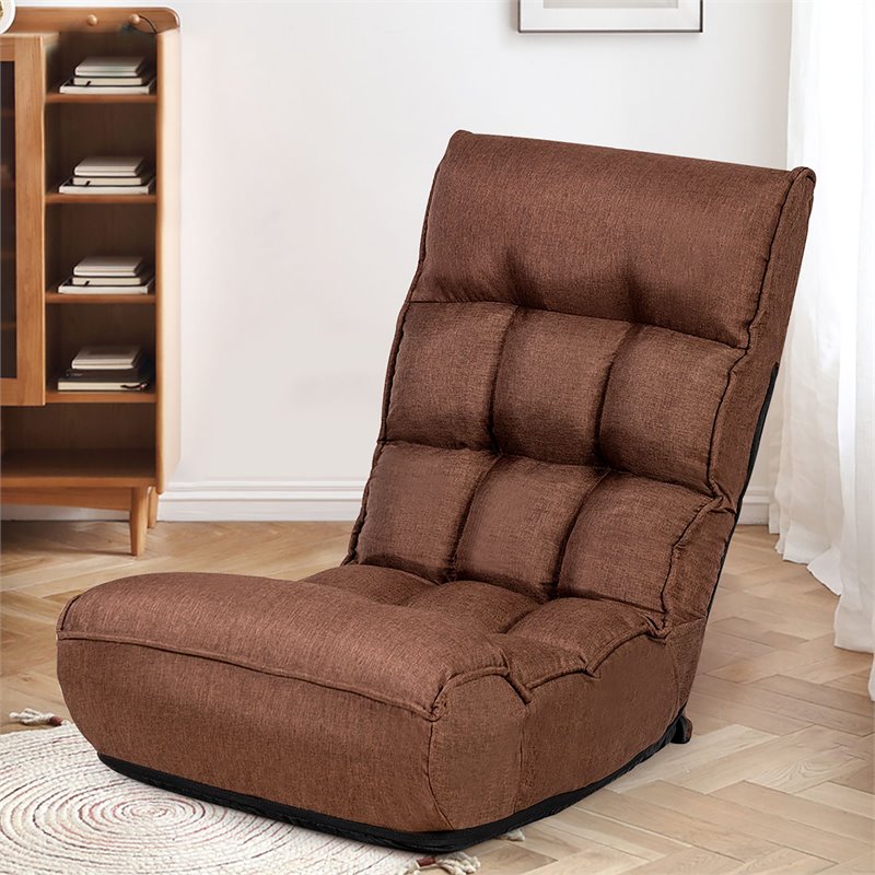 Costway Sponge 4-Position Floor Chair with Adjustable Backrest in Coffee