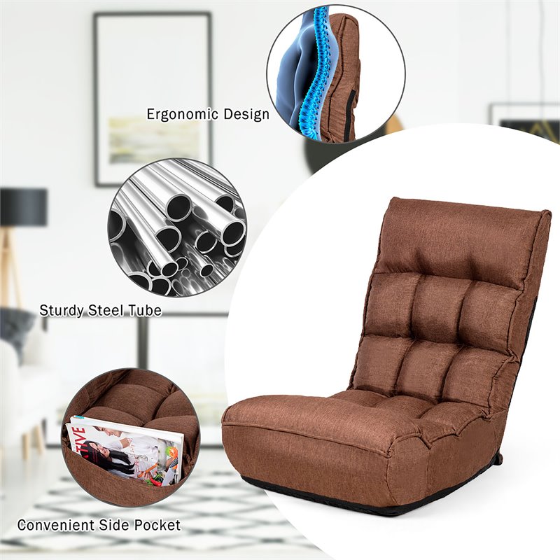 Costway Sponge 4-Position Floor Chair with Adjustable Backrest in Coffee