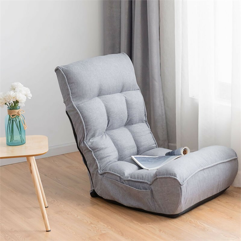 Costway Sponge 4-Position Floor Chair with Adjustable Backrest in Gray