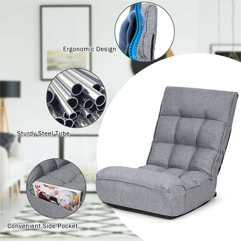 Costway Sponge 4-Position Floor Chair with Adjustable Backrest in Gray