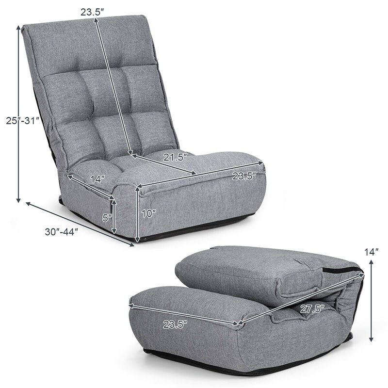 Costway Sponge 4-Position Floor Chair with Adjustable Backrest in Gray