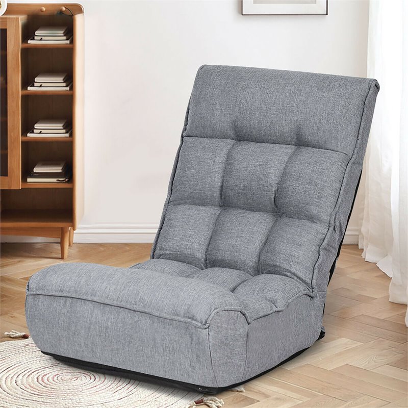 Costway Sponge 4-Position Floor Chair with Adjustable Backrest in Gray