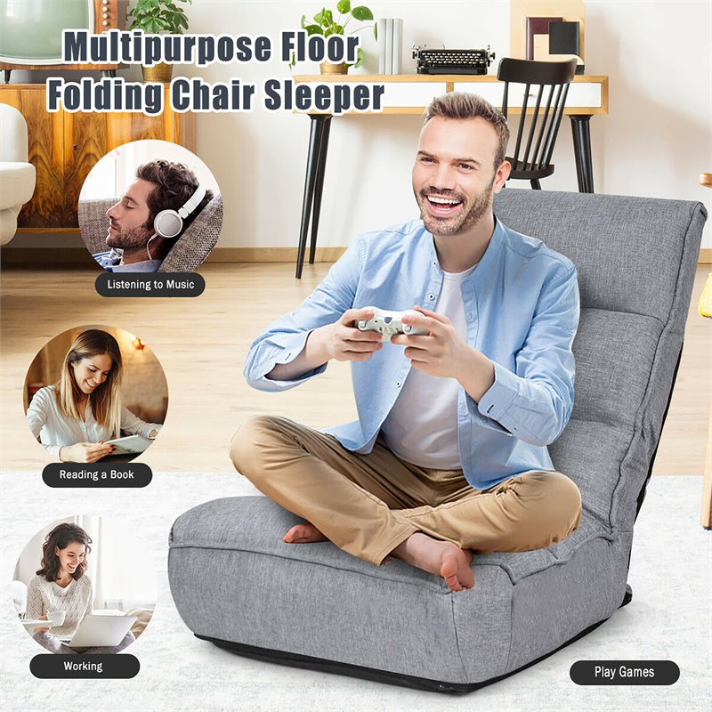 Costway Sponge 4-Position Floor Chair with Adjustable Backrest in Gray