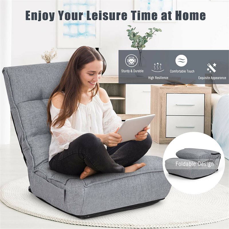 Costway Sponge 4-Position Floor Chair with Adjustable Backrest in Gray