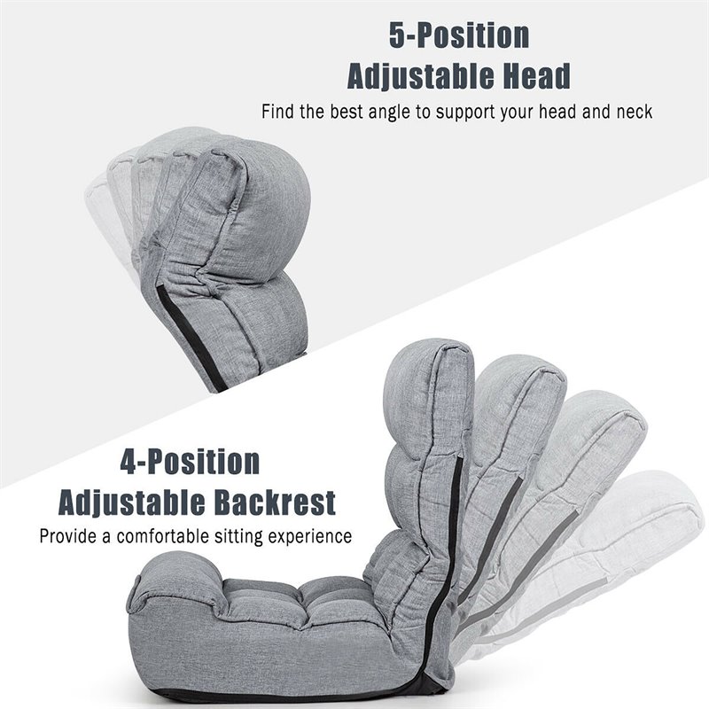 Costway Sponge 4-Position Floor Chair with Adjustable Backrest in Gray