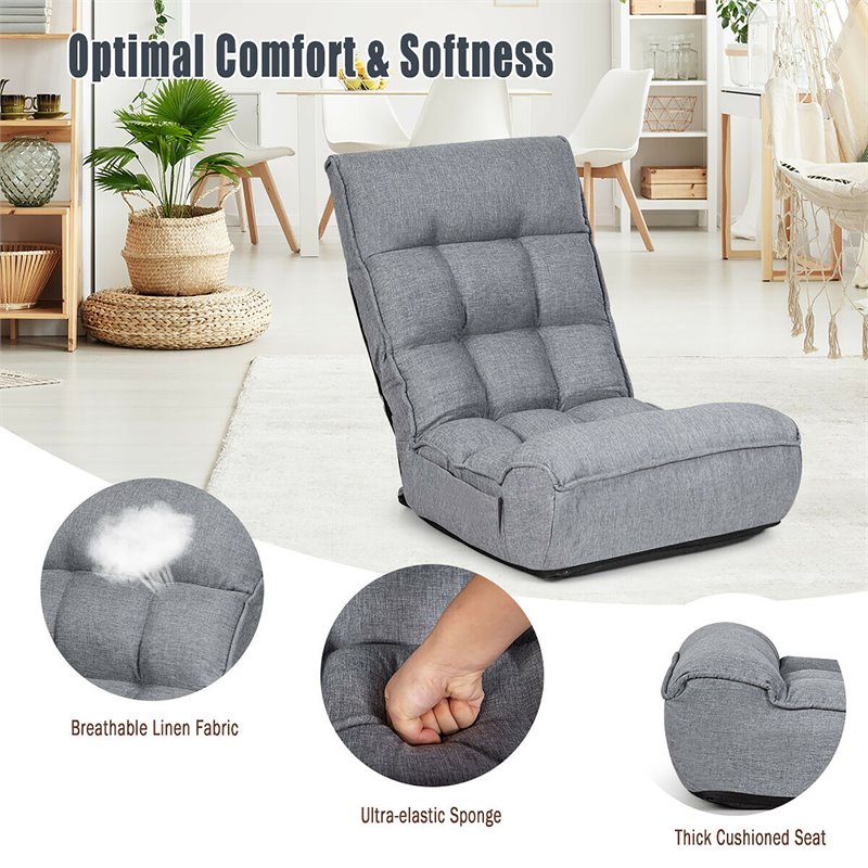 Costway Sponge 4-Position Floor Chair with Adjustable Backrest in Gray