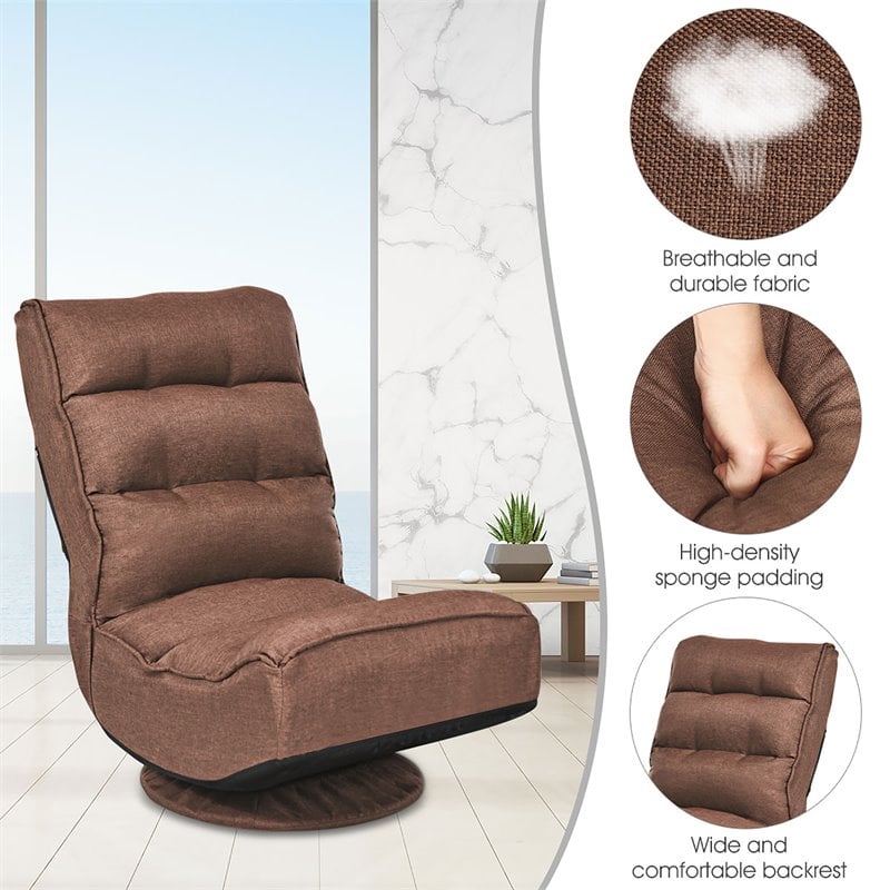 Costway Contemporary Fabric 5-Position 360 Degree Swivel Gaming Chair in Coffee
