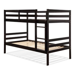 Costway Contemporary Pine and Plywood Twin Over Twin Wood Bunk Beds in Espresso