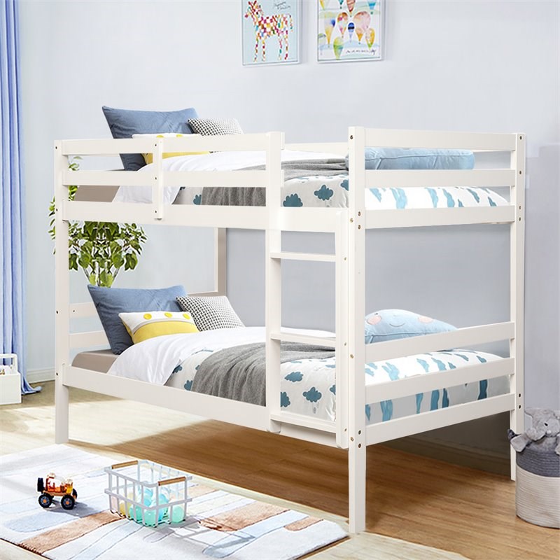 Costway Contemporary Pine and Plywood Twin Over Twin Wood Bunk Beds in White