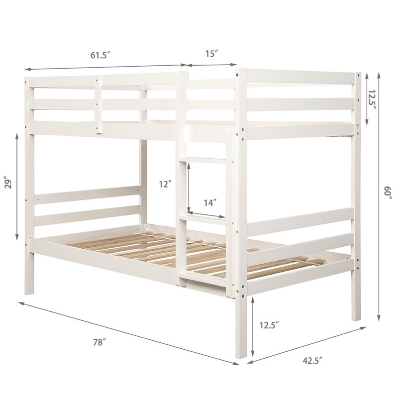 Costway Contemporary Pine and Plywood Twin Over Twin Wood Bunk Beds in White