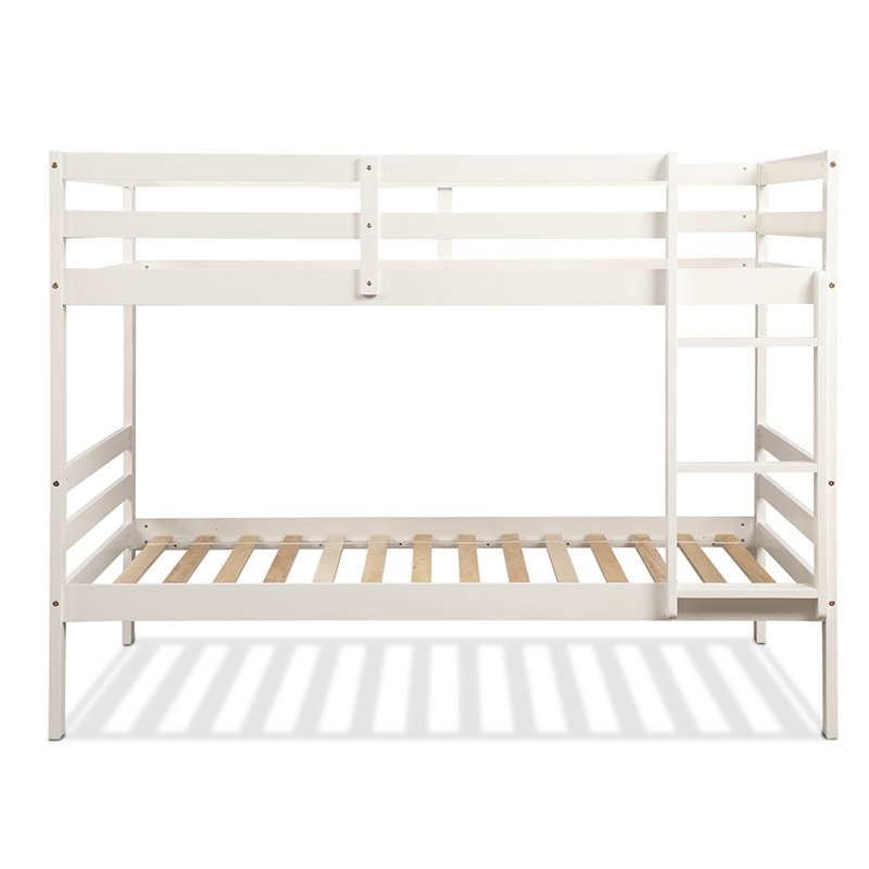 Costway Contemporary Pine and Plywood Twin Over Twin Wood Bunk Beds in White