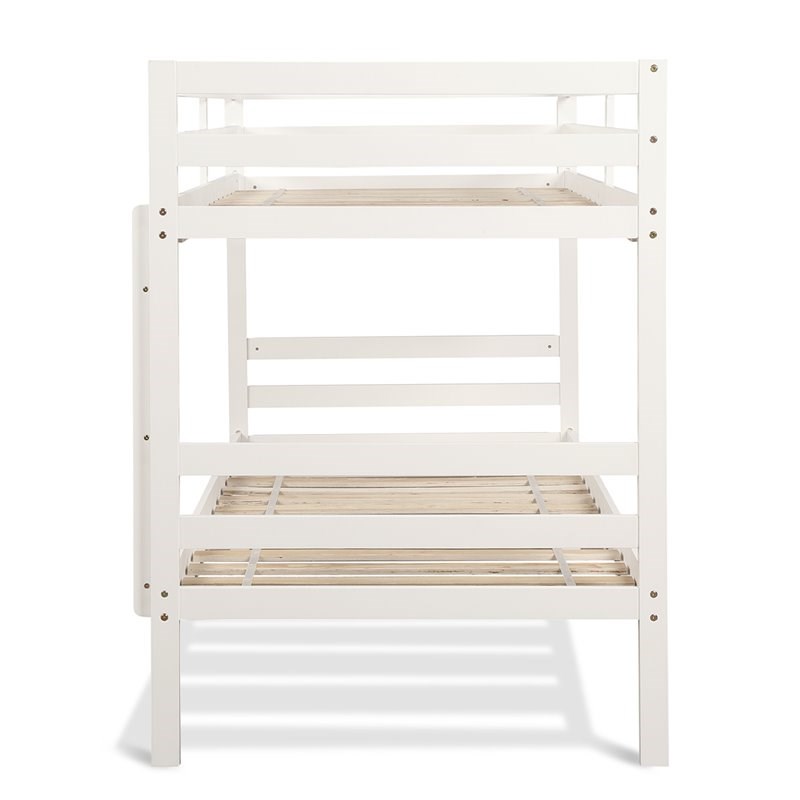 Costway Contemporary Pine and Plywood Twin Over Twin Wood Bunk Beds in White