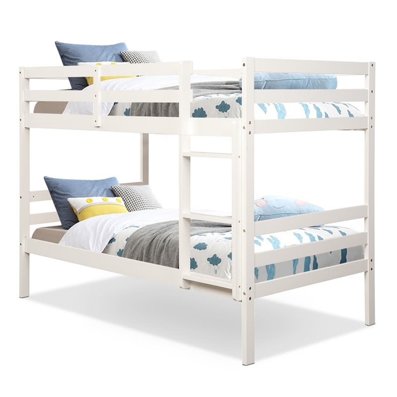 Costway Contemporary Pine and Plywood Twin Over Twin Wood Bunk Beds in White