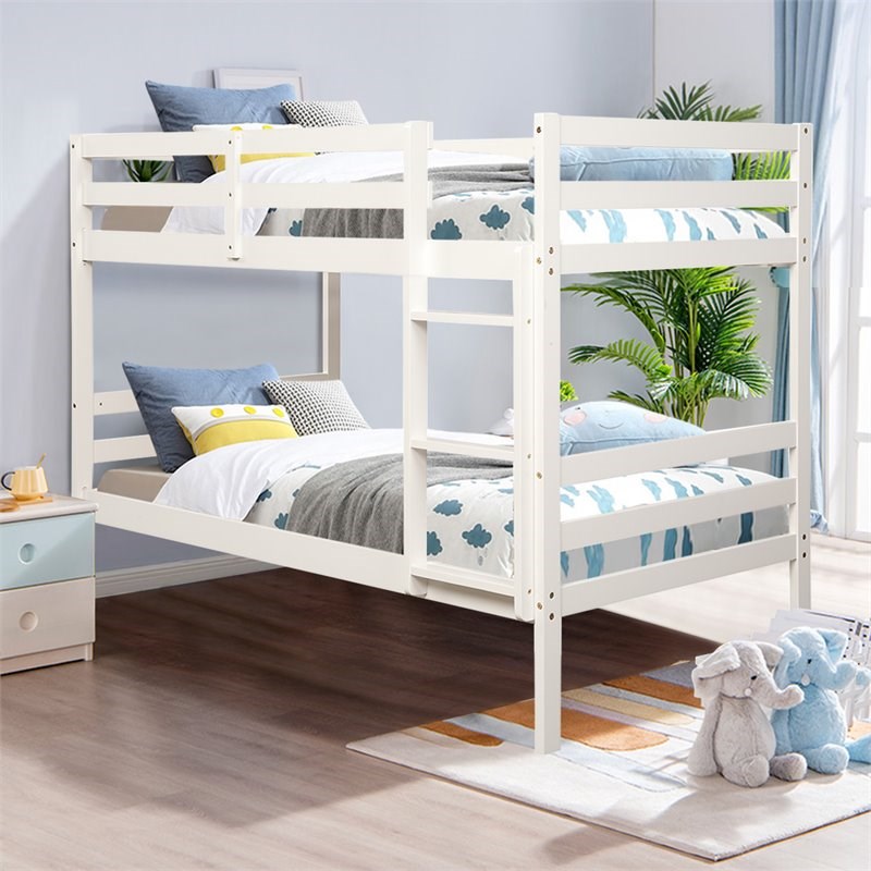 Costway Contemporary Pine and Plywood Twin Over Twin Wood Bunk Beds in White
