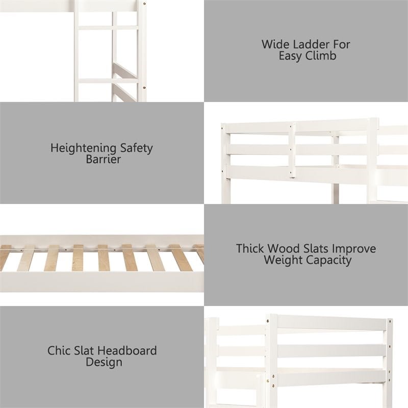 Costway Contemporary Pine and Plywood Twin Over Twin Wood Bunk Beds in White