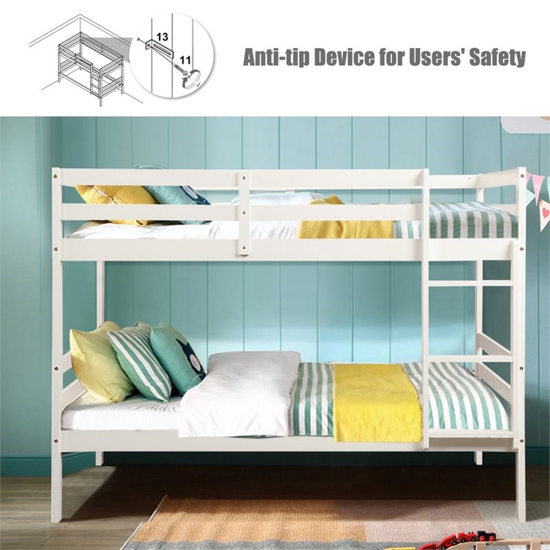 Costway Contemporary Pine and Plywood Twin Over Twin Wood Bunk Beds in White