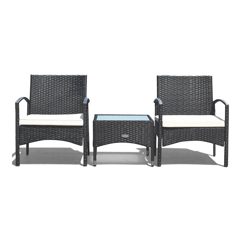 Costway 3-piece Wicker Patio Furniture Set with Table & 2 Chair in Black