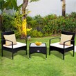 Costway 3-piece Wicker Patio Furniture Set with Table & 2 Chair in Black
