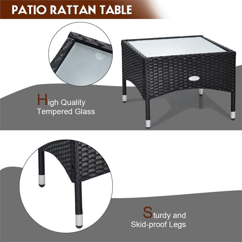 Costway 3-piece Wicker Patio Furniture Set with Table & 2 Chair in Black