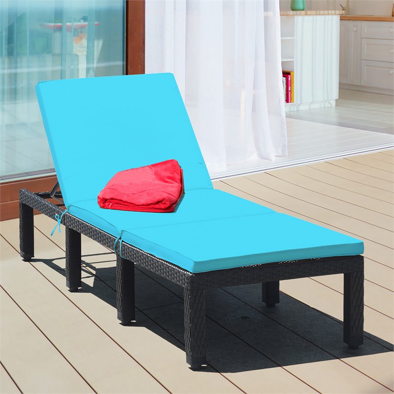 Costway Contemporary Rattan and Steel Adjustable Patio Lounge Chair in Turquoise