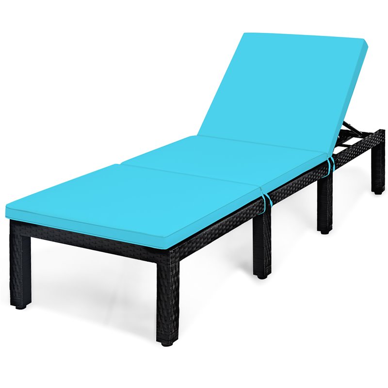 Costway Contemporary Rattan and Steel Adjustable Patio Lounge Chair in Turquoise
