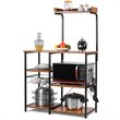 Costway 4-Tier MDF Vintage Kitchen Baker's Rack with Basket & 5 Hooks in Coffee