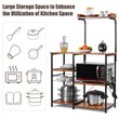 Costway 4-Tier MDF Vintage Kitchen Baker's Rack with Basket & 5 Hooks in Coffee