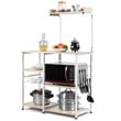 Costway 4-Tier MDF Vintage Kitchen Baker's Rack with Basket & 5 Hooks in Natural