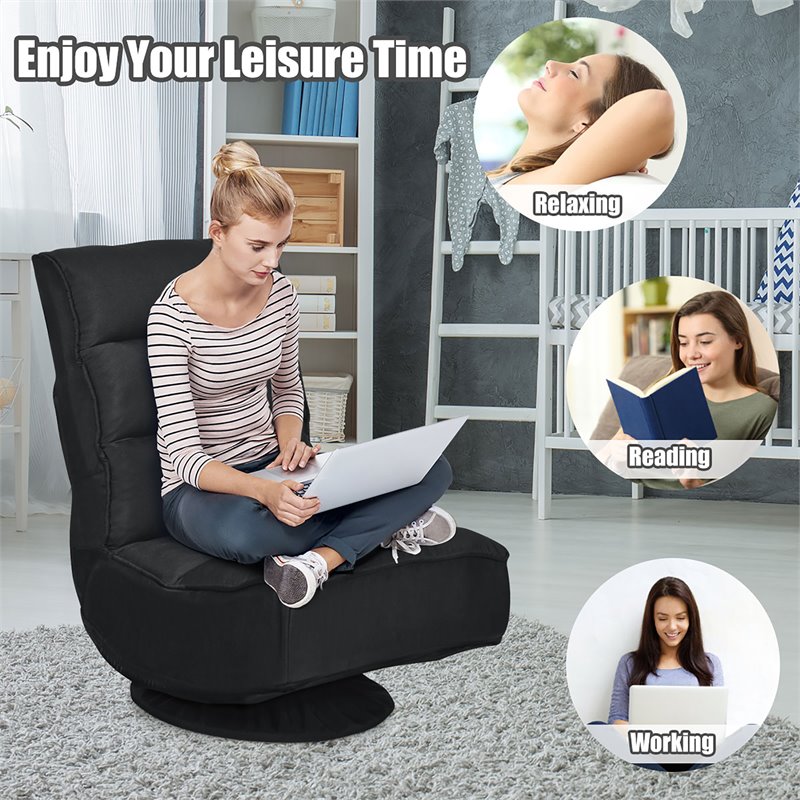 Costway Contemporary Fabric 5-Position 360 Degree Swivel Gaming Chair in Black
