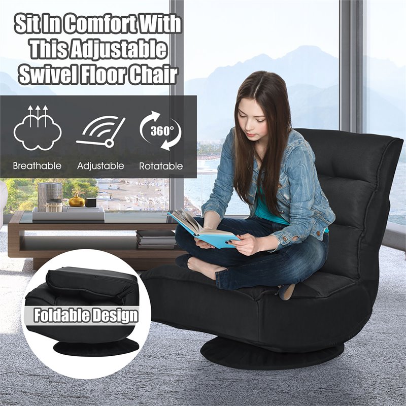 Costway Contemporary Fabric 5-Position 360 Degree Swivel Gaming Chair in Black