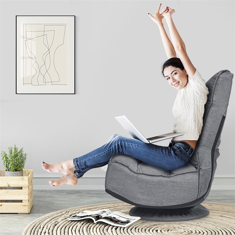 Costway Contemporary Fabric 5-Position 360 Degree Swivel Gaming Chair in Gray