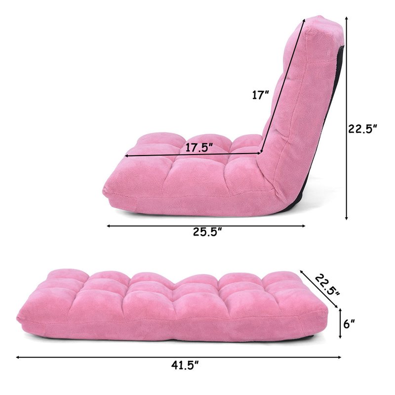 Costway Contemporary Coral Velvet Adjustable 14-Position Floor Chair in Pink