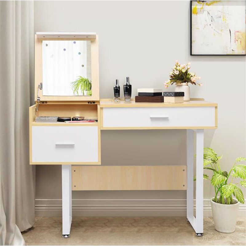 Costway Contemporary Wood and Steel Flip Top Makeup Table in White