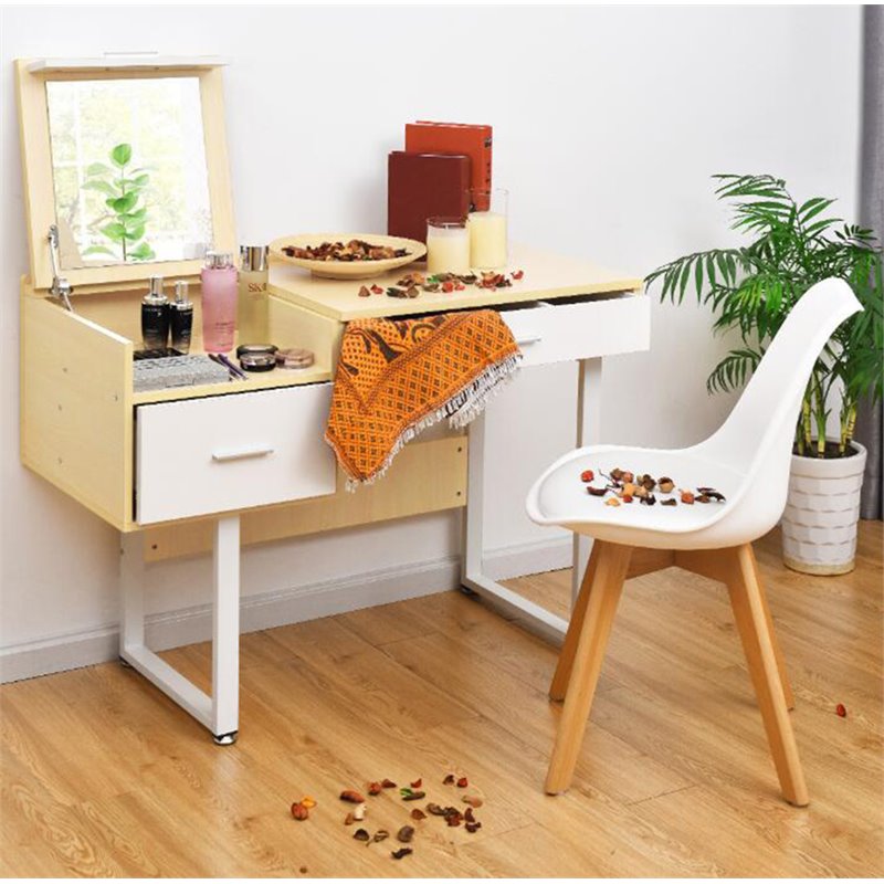 Costway Contemporary Wood and Steel Flip Top Makeup Table in White
