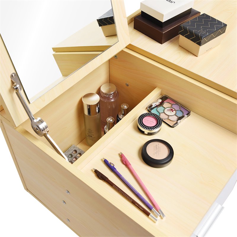 Costway Contemporary Wood and Steel Flip Top Makeup Table in White