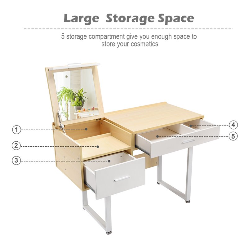 Costway Contemporary Wood and Steel Flip Top Makeup Table in White