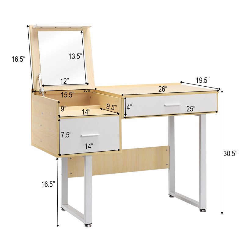 Costway Contemporary Wood and Steel Flip Top Makeup Table in White