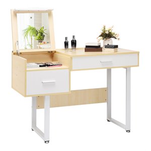 Costway Contemporary Wood and Steel Flip Top Makeup Table in White
