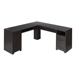 Costway L-Shaped MDF Corner Computer Desk with Drawers in Dark Coffee