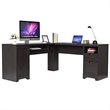 Costway L-Shaped MDF Corner Computer Desk with Drawers in Dark Coffee Finish