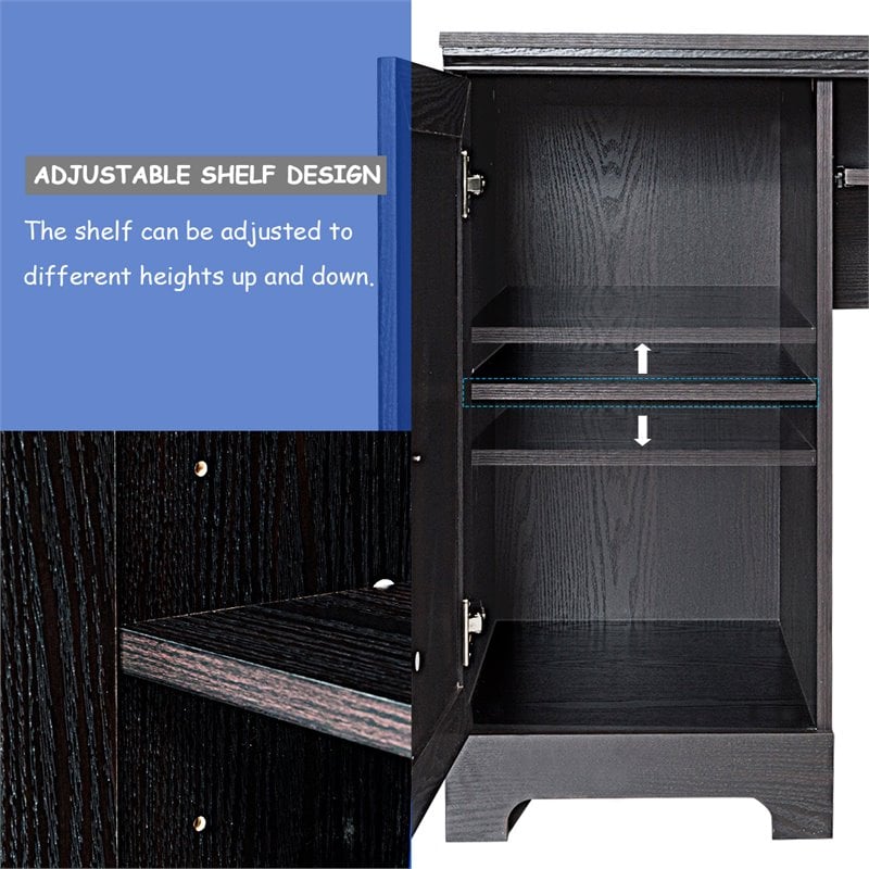 Costway L-Shaped MDF Corner Computer Desk with Drawers in Dark Coffee Finish