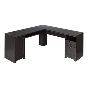 costway l-shaped mdf corner computer desk with drawers in dark coffee finish