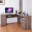 Costway L-Shaped MDF Corner Computer Desk with Drawers in Brown