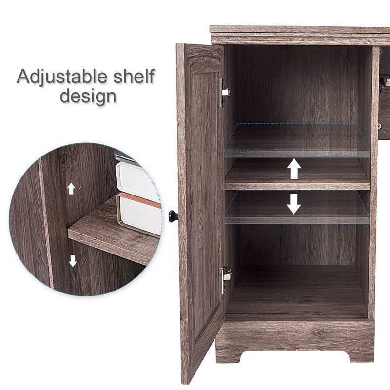 Costway L-Shaped MDF Corner Computer Desk with Drawers in Brown