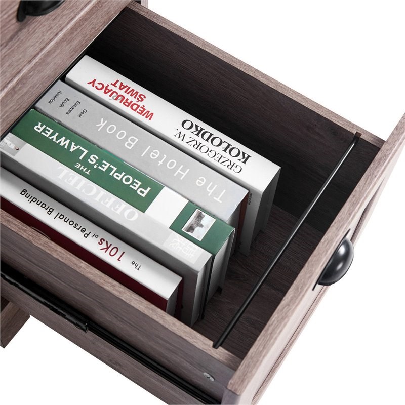 Costway L-Shaped MDF Corner Computer Desk with Drawers in Brown