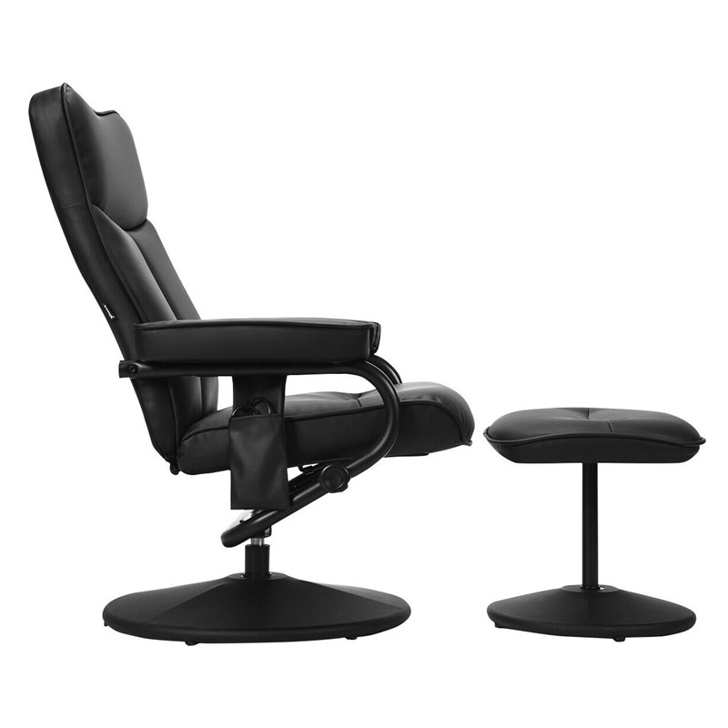 Costway Contemporary PVC and Leather Swivel Recliner Chair with Ottoman in Black