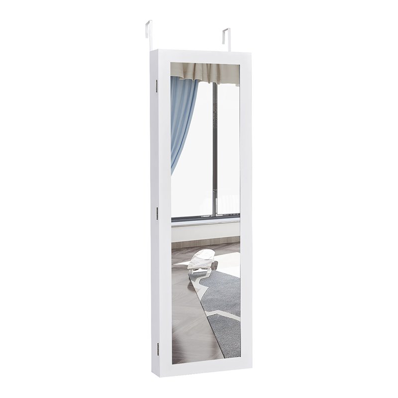 Costway MDF Board Wall/Door Mounted Mirrored Jewelry Cabinet in White