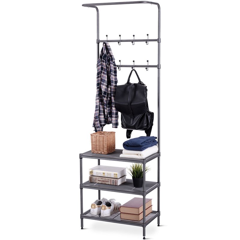 Costway Contemporary Steel Multifunctional Hall Tree in Black