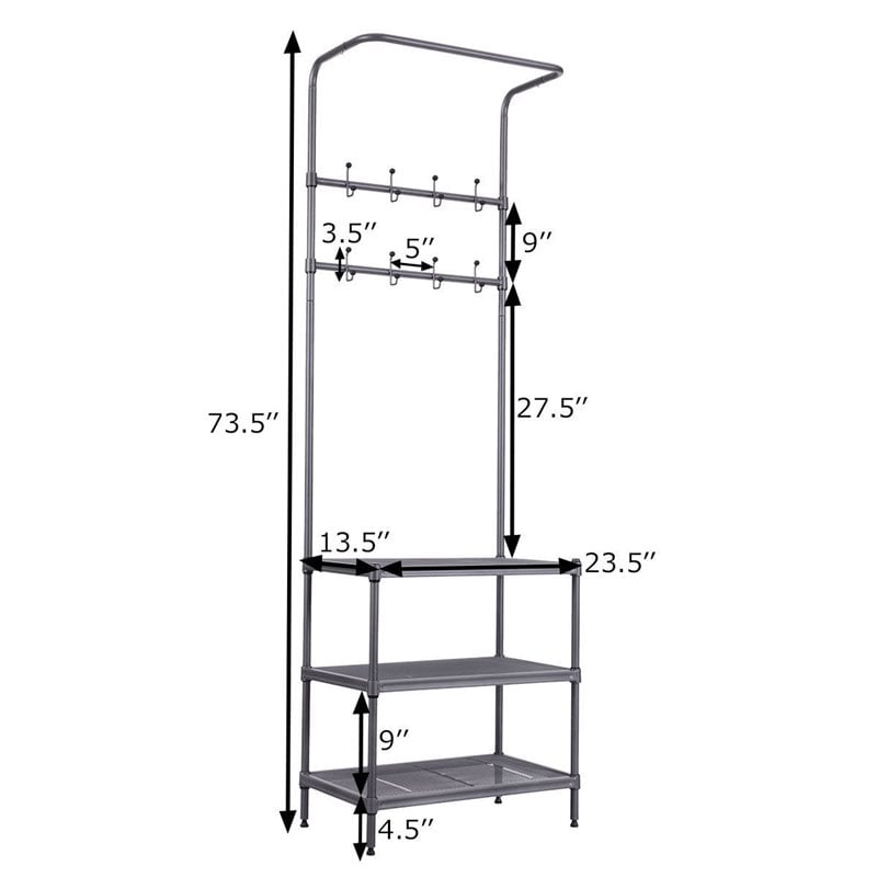 Costway Contemporary Steel Multifunctional Hall Tree in Black