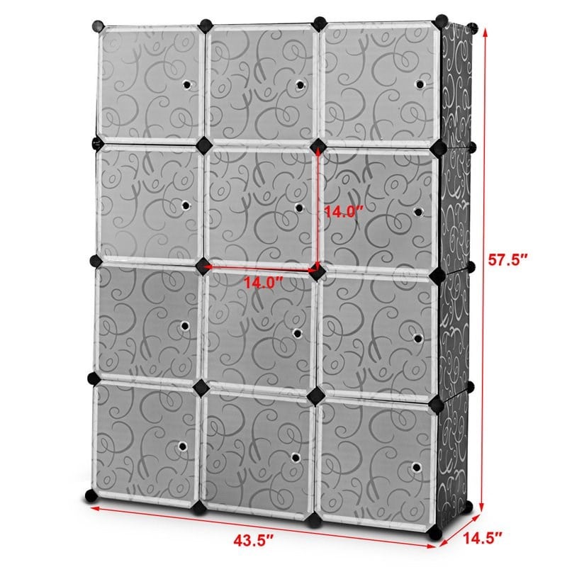 Costway 12-cube PP & Steel Portable Closet Storage Organizer with Doors in Black